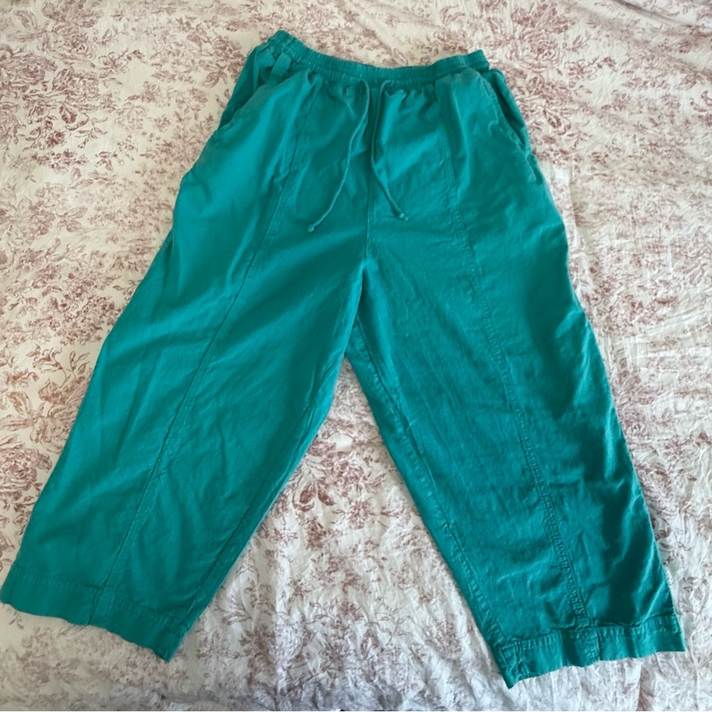 Teal Wide Leg Drawstring Capris